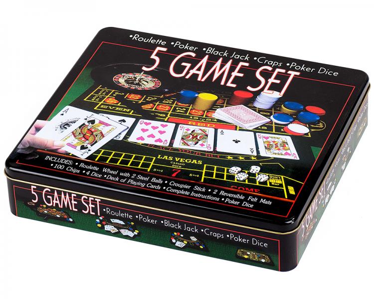 Juego de Mesa Set de 5 Juegos Caja Metálica