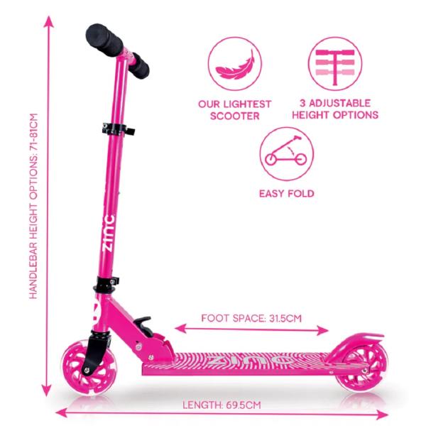 Scooter Rosado Plegable 2 Ruedas con Luz 5a+