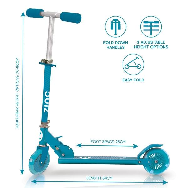 Scooter Turquesa Plegable 2 Ruedas con Luz Intermitente 3a+