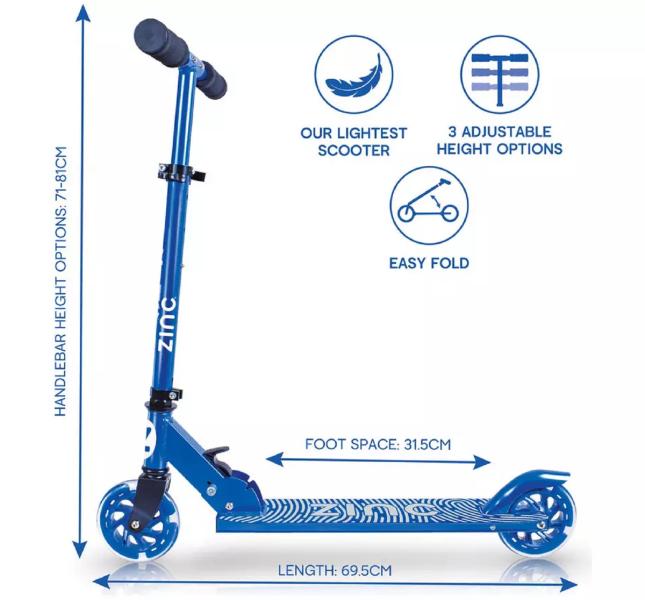 Scooter Azul  Plegable 2 Ruedas con Luz Intermitente 5a+