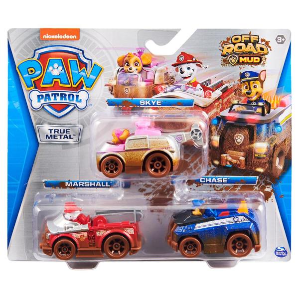 Vehiculos Paw Patrol Off Road Mud Metálicos Set/3 3a+