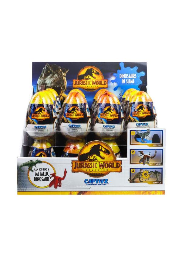 Jurassic World Dominion Dinosaurios c/Acabado Metalizado c/Slime Huevo Sorpresa Displ/24 3a+(venta individual)  (202818)