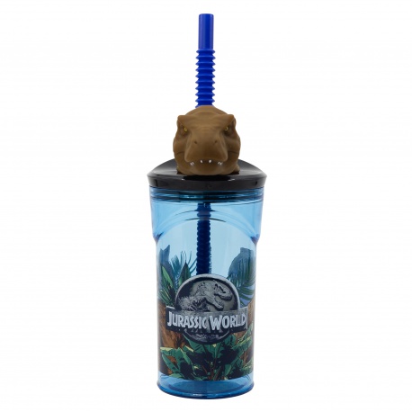 Vaso con Tapa 3D Pajilla Jurassic World 360ml