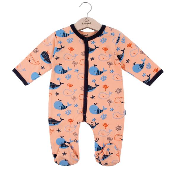 Pijama Manga Larga en Caja de Ballenas Naranja C/ Azul Niño 6m (609051)