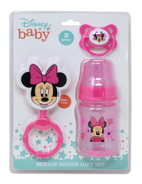 Set de 3Pzs de Chupon -Chupeta y Sonajero de Minnie Mouse 6m+