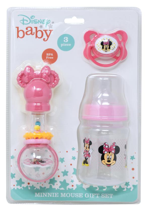 Set de 3Pzs de Chupon -Chupeta y Sonajero de Minnie Mouse 6m+