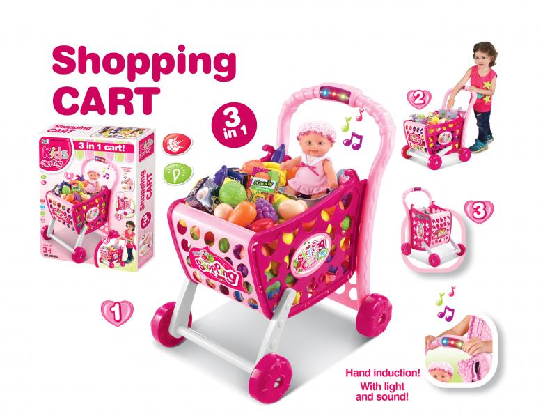 Carrito de Compras Rosado 3 en1 con Luz  3a+ (410021)