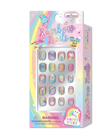 Set de Uñas de Presionar 3D de Arcoiris 20Pzs 5a+