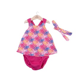 [BBL1310156M] Vestido + Braga + Cinta Fusia con Flores 6m (633391)