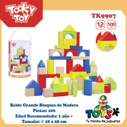 [TKTH467] Balde Grande Bloques de Madera 100pzs 12m+