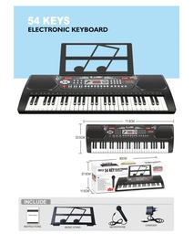 [WW32801A] Teclado Electrónico Negro 54 Teclas C/Micrófono 3a+ (441186)